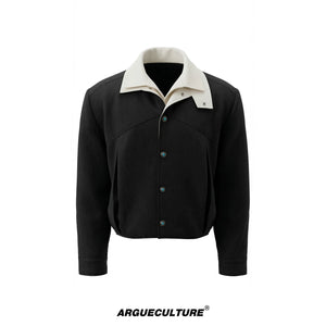 Contrast Panel Short Jacket | Cotton Blend Streetwear - Black Top
