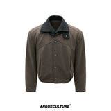 Contrast Panel Short Jacket | Cotton Blend Streetwear - Gray Top
