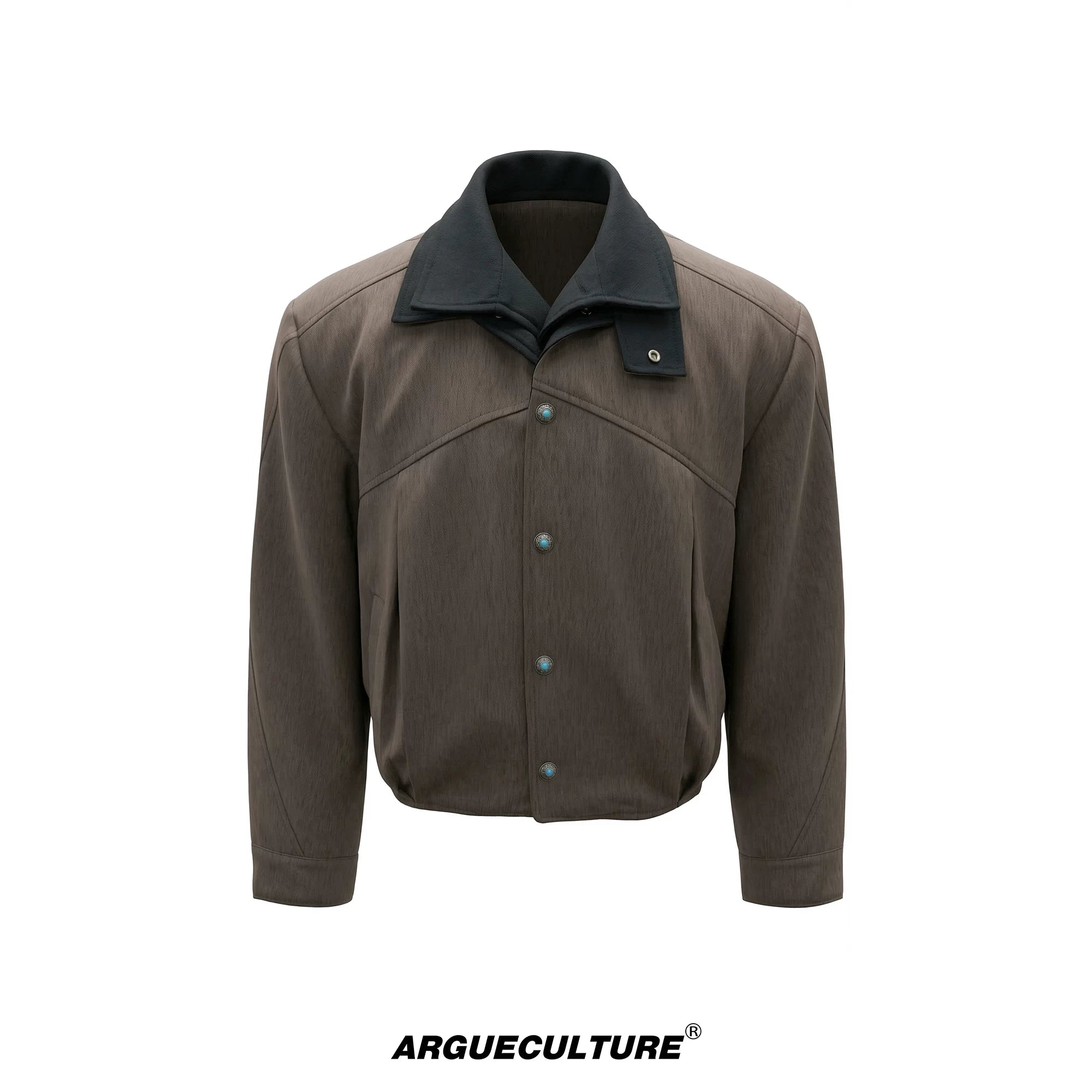 Contrast Panel Short Jacket | Cotton Blend Streetwear - Gray Top