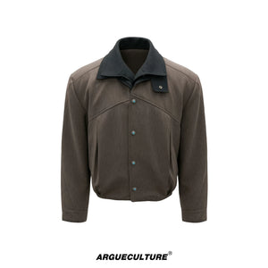 Contrast Panel Short Jacket | Cotton Blend Streetwear - Gray Top