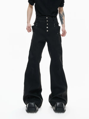 High-Rise Metal Detail Straight-Leg Trousers | Black - main image 1