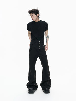 High-Rise Metal Detail Straight-Leg Trousers | Black - main image 3