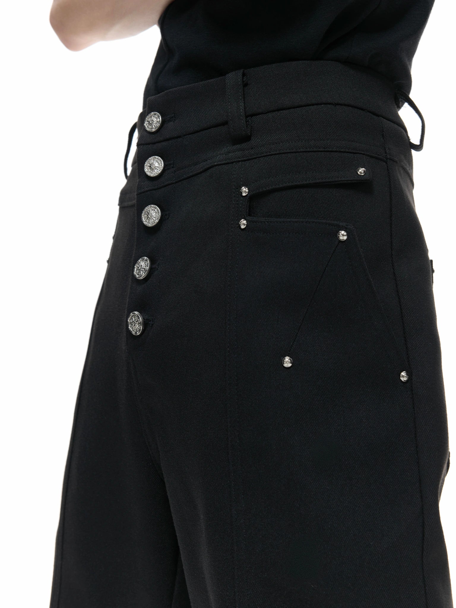 High-Rise Metal Detail Straight-Leg Trousers | Black - main image 4