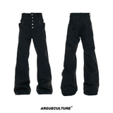 High-Rise Metal Detail Straight-Leg Trousers | Black - Black Pants