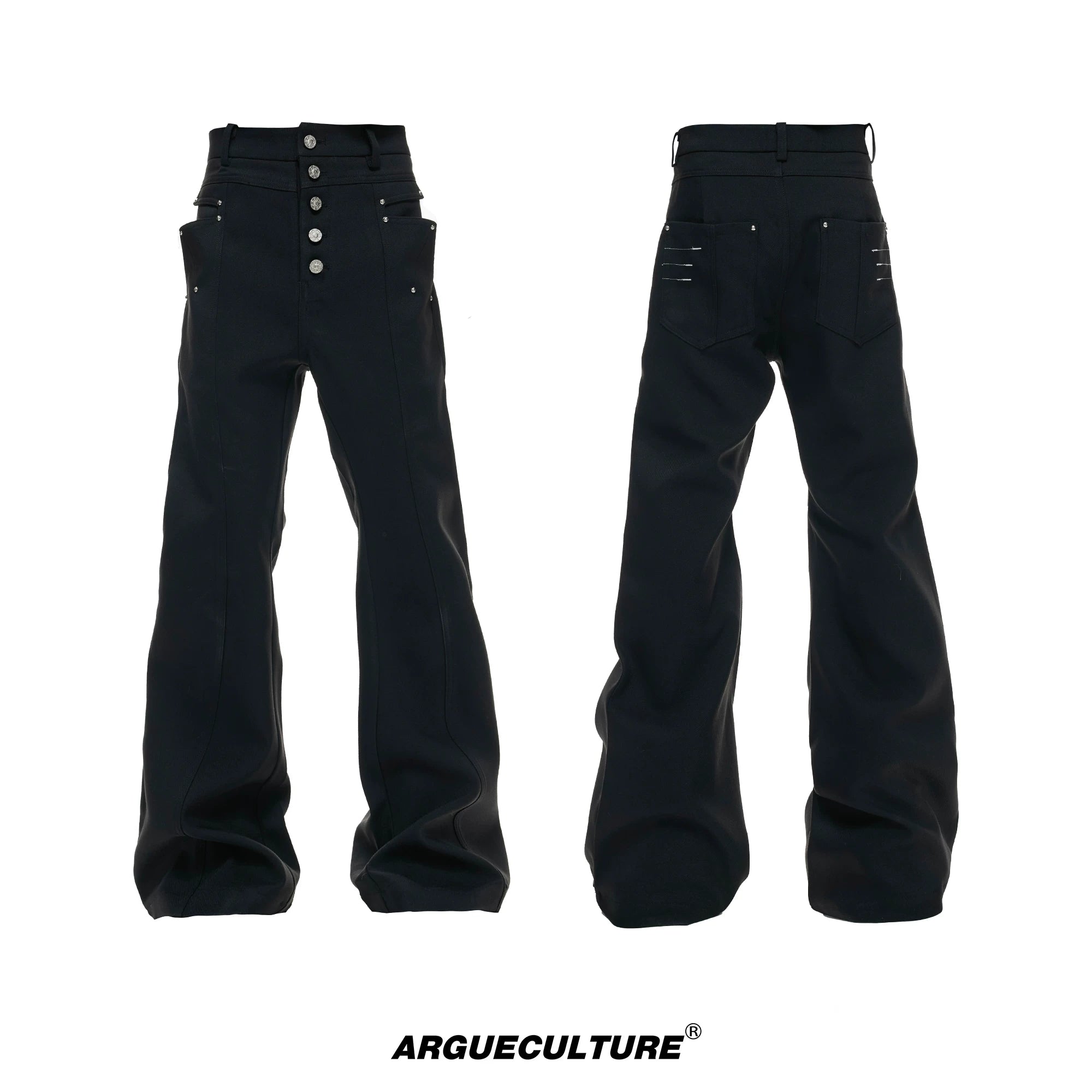 High-Rise Metal Detail Straight-Leg Trousers | Black - Black Pants
