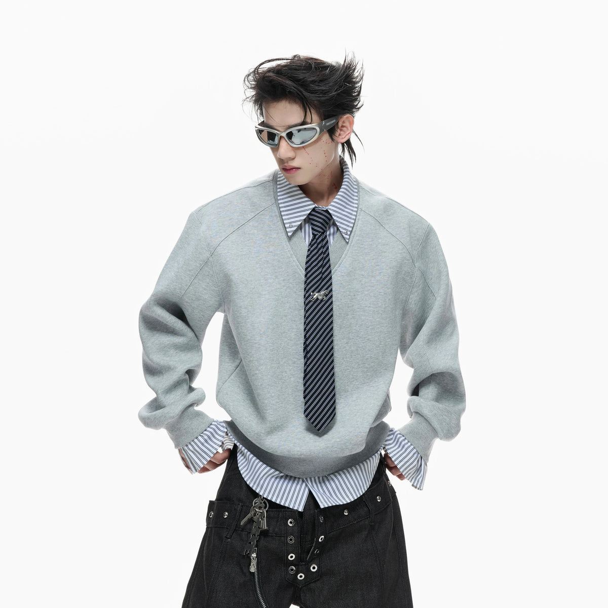 Striped Mock Two-Piece Polo Sweatshirt | Relaxed Fit - main image 1