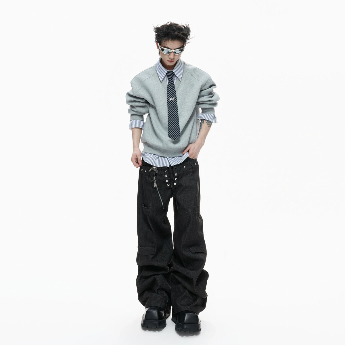 Striped Mock Two-Piece Polo Sweatshirt | Relaxed Fit - main image 3