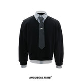 Striped Mock Two-Piece Polo Sweatshirt | Relaxed Fit - Black Top