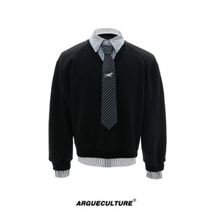 Striped Mock Two-Piece Polo Sweatshirt | Relaxed Fit - Black Top