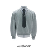 Striped Mock Two-Piece Polo Sweatshirt | Relaxed Fit - Gray Top