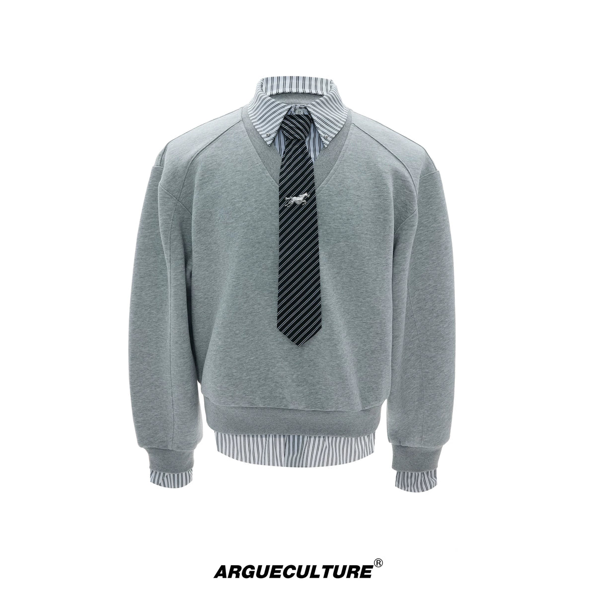 Striped Mock Two-Piece Polo Sweatshirt | Relaxed Fit - Gray Top