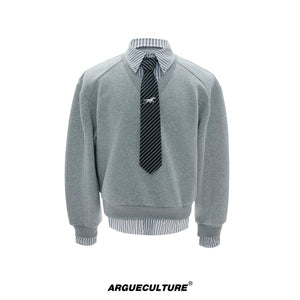 Striped Mock Two-Piece Polo Sweatshirt | Relaxed Fit - Gray Top