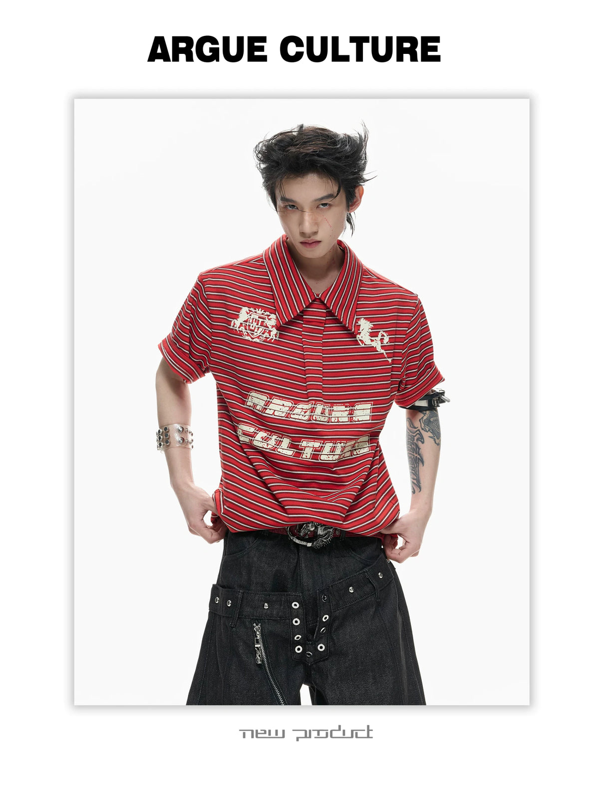 Contrast Stripe Polo Shirt with Horse Badge - description image 5