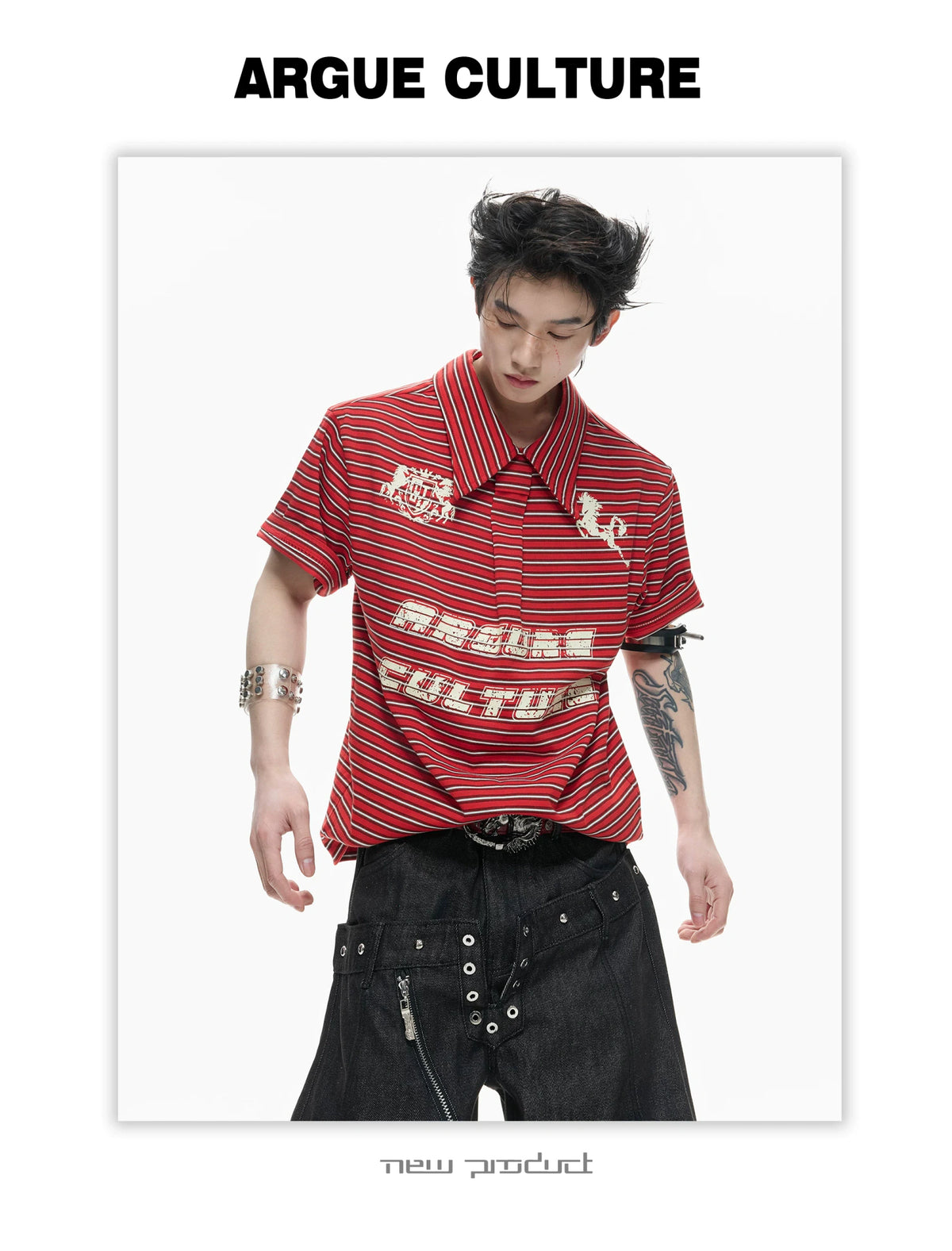 Contrast Stripe Polo Shirt with Horse Badge - description image 6