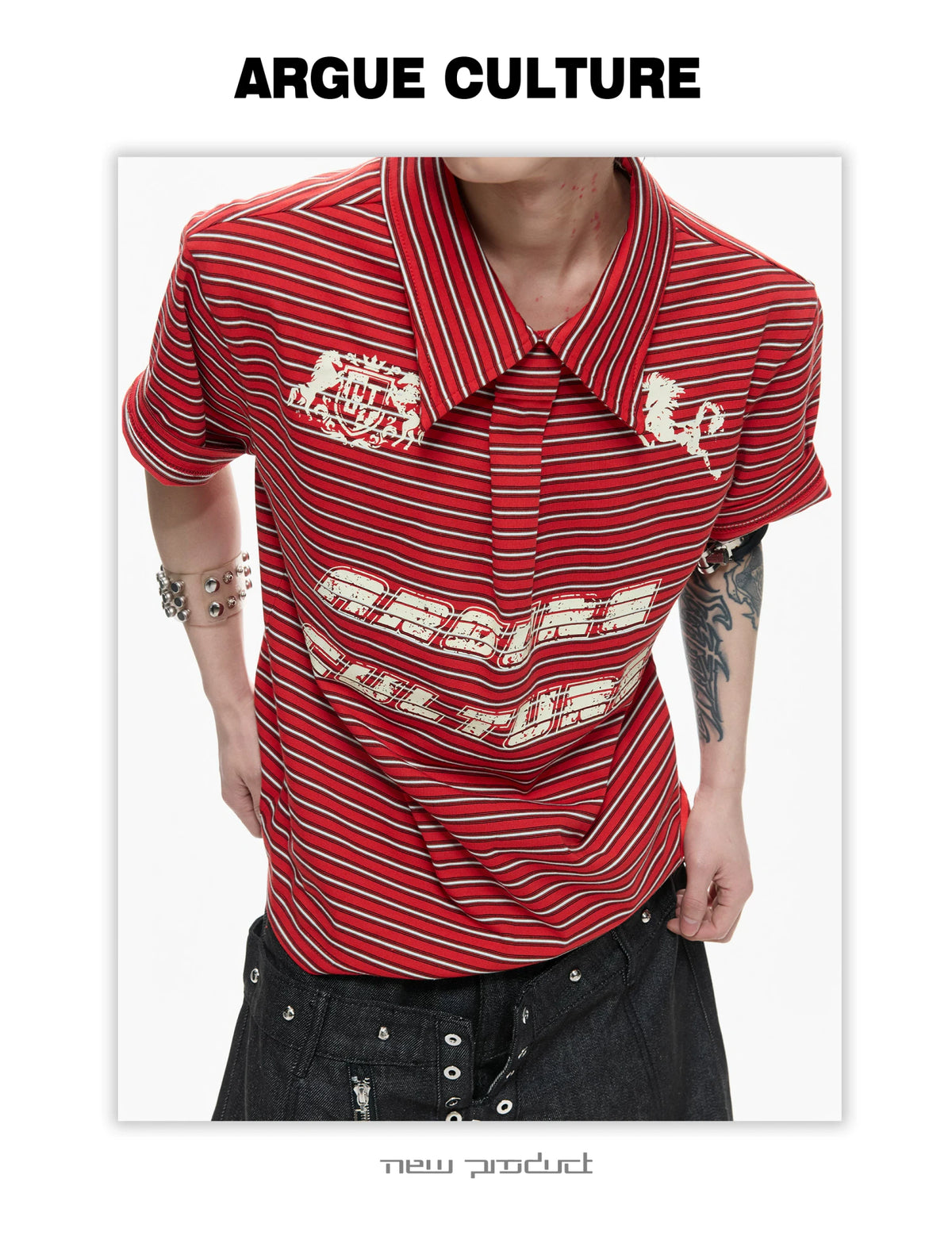 Contrast Stripe Polo Shirt with Horse Badge - description image 8