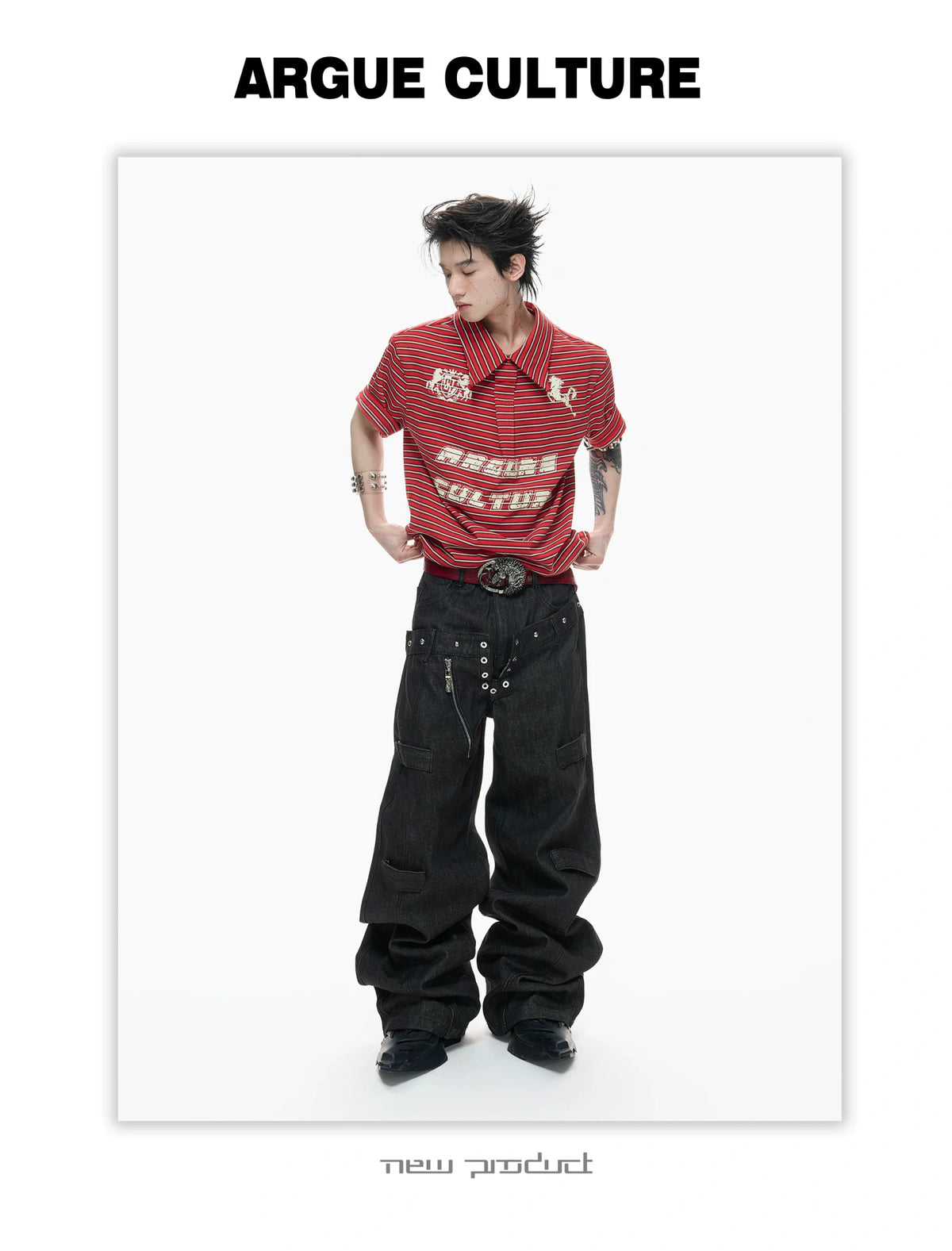 Contrast Stripe Polo Shirt with Horse Badge - description image 12