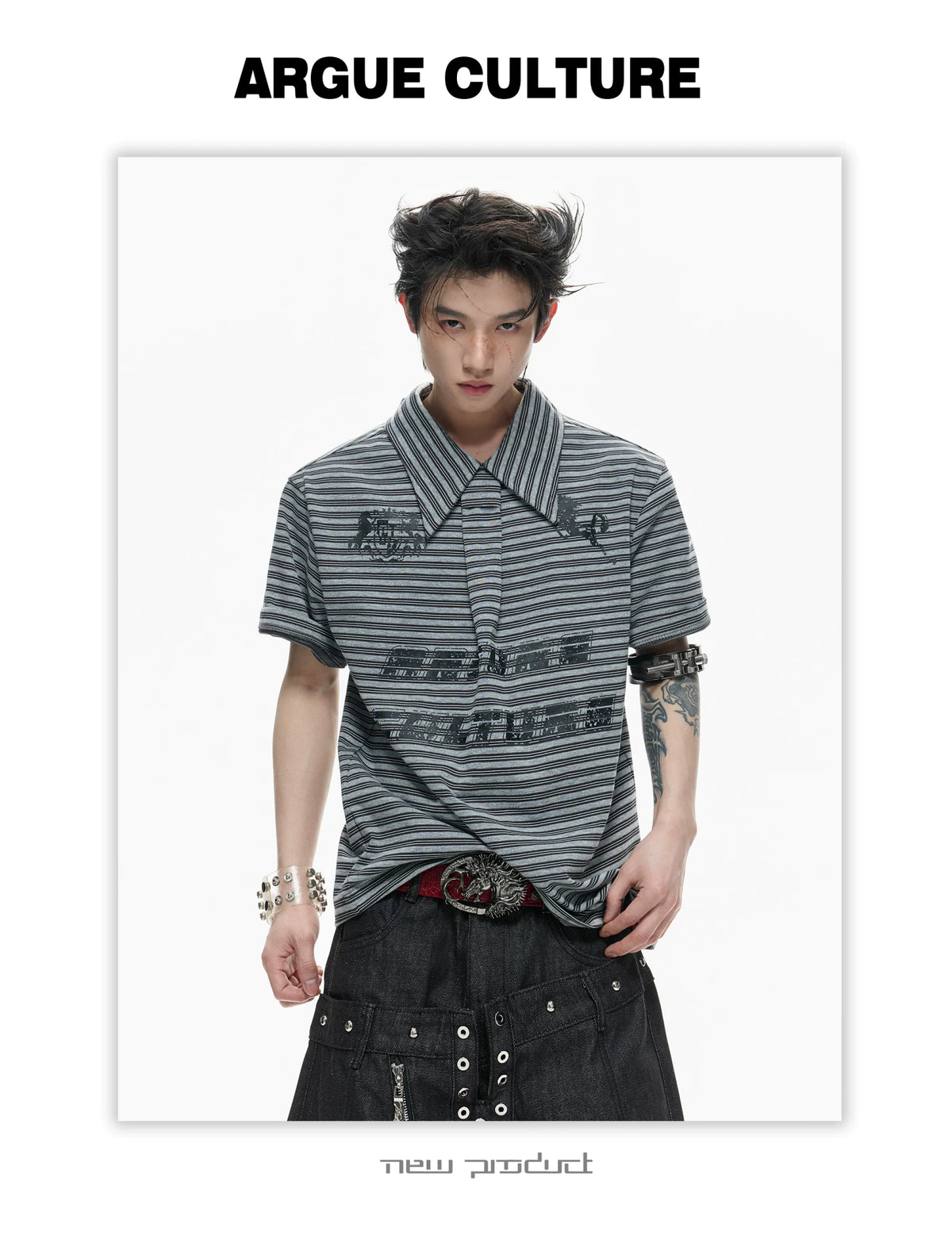 Contrast Stripe Polo Shirt with Horse Badge - description image 14