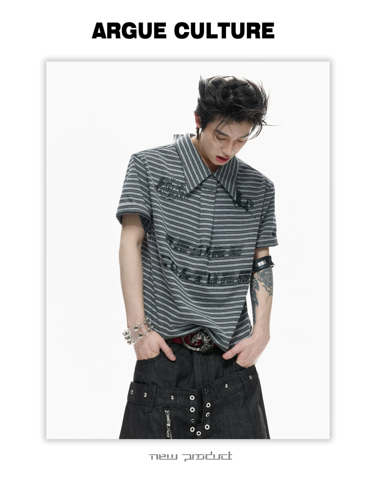 Contrast Stripe Polo Shirt with Horse Badge - description image 15