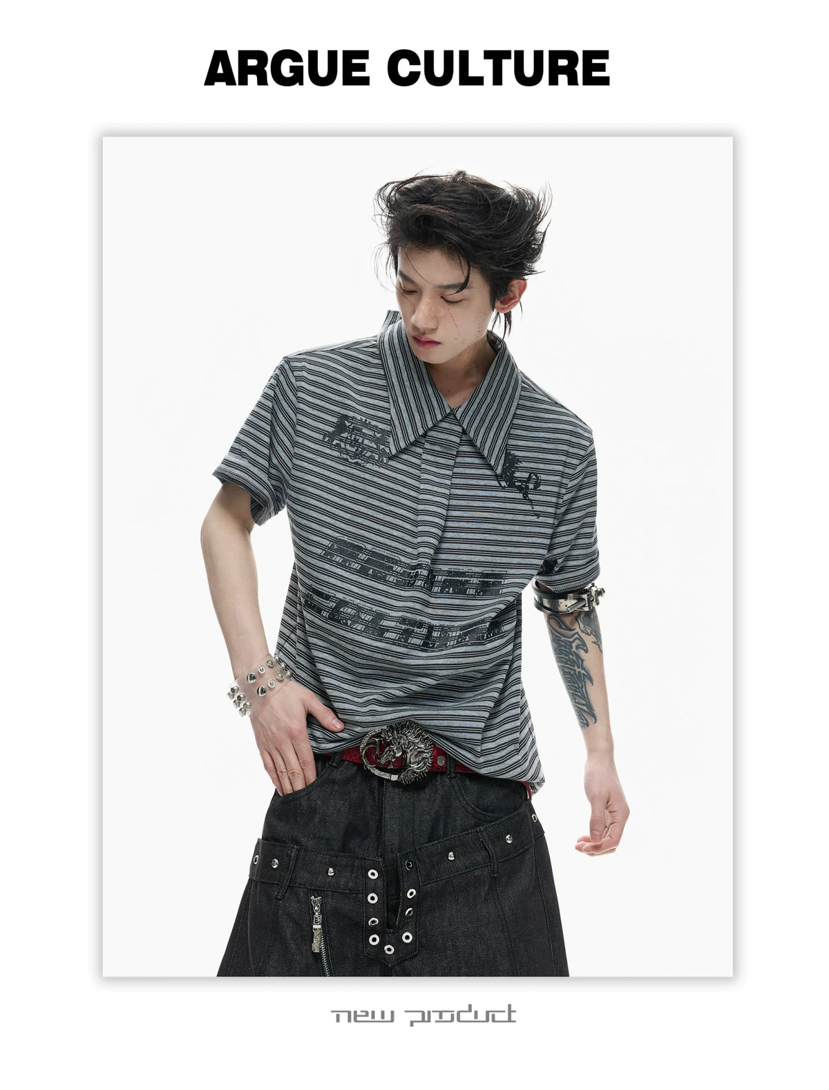 Contrast Stripe Polo Shirt with Horse Badge - description image 16