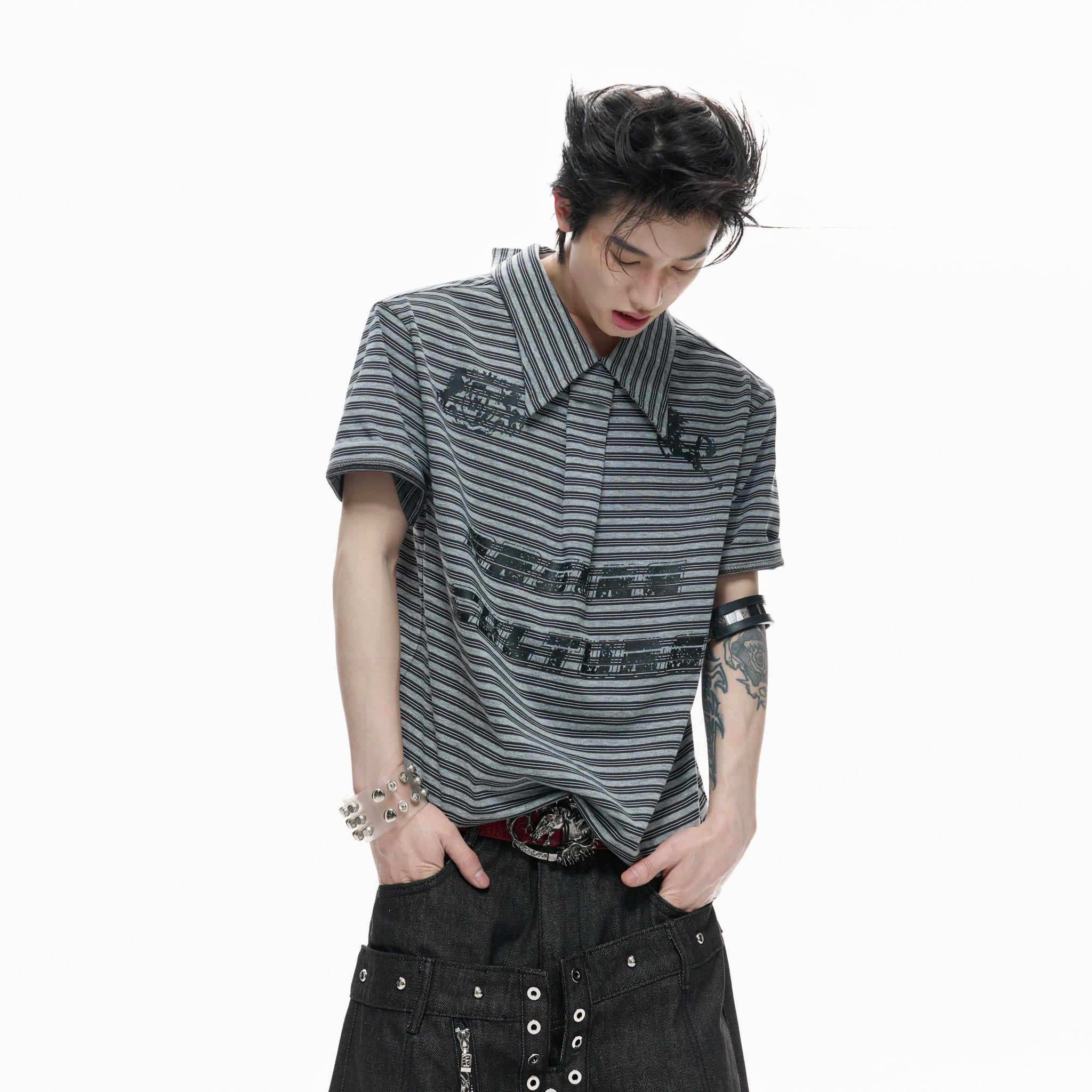 Contrast Stripe Polo Shirt with Horse Badge - main image 1