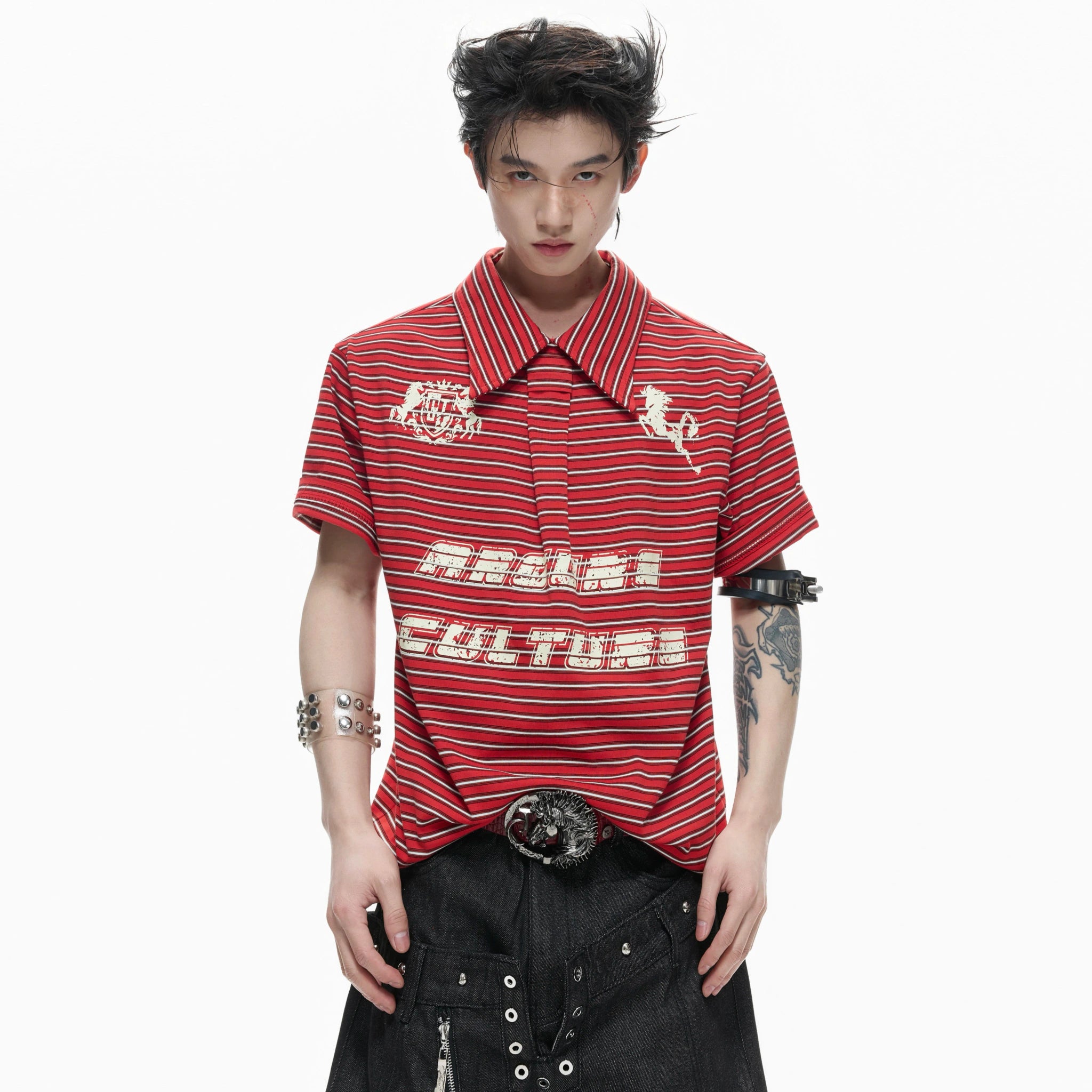 Contrast Stripe Polo Shirt with Horse Badge - main image 5
