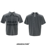 Contrast Stripe Polo Shirt with Horse Badge - Black Top