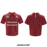 Contrast Stripe Polo Shirt with Horse Badge - Red Top