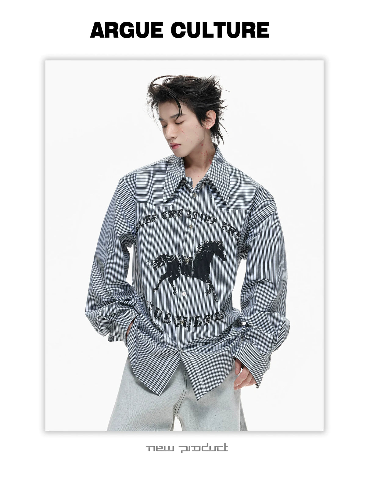 Loose Rhinestone Stripe Shirt with Metal Stud Details - description image 4