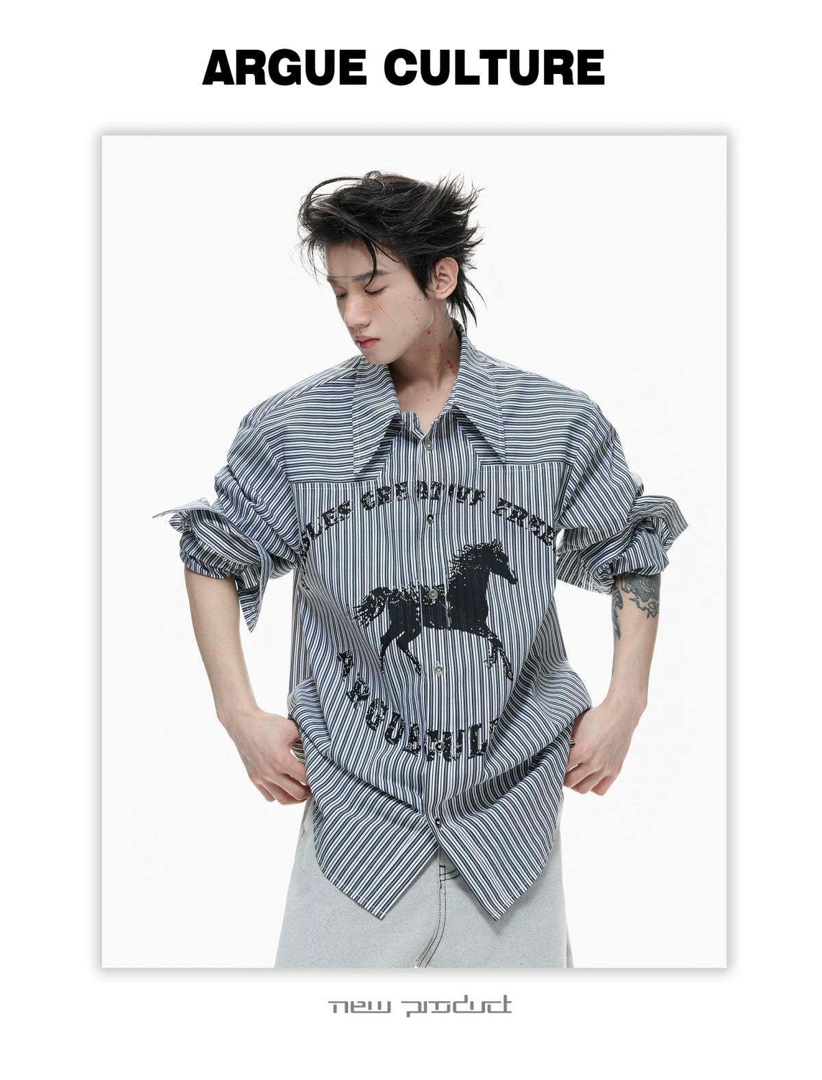 Loose Rhinestone Stripe Shirt with Metal Stud Details - description image 5