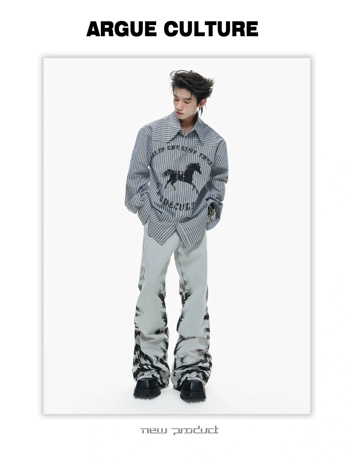Loose Rhinestone Stripe Shirt with Metal Stud Details - description image 9