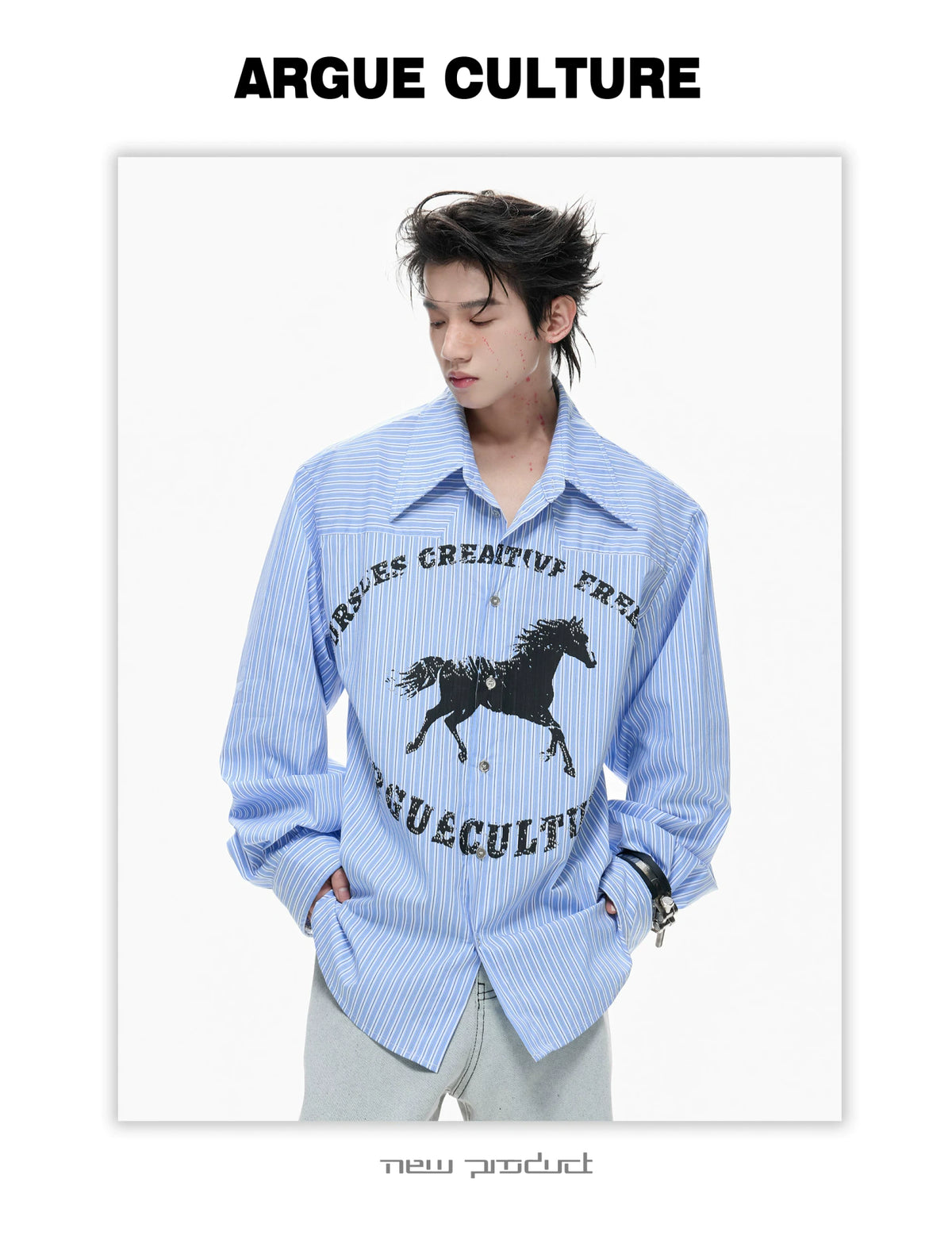 Loose Rhinestone Stripe Shirt with Metal Stud Details - description image 12