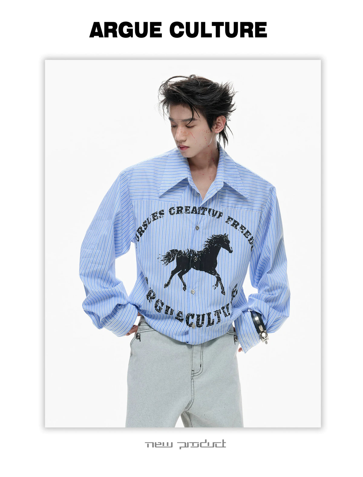Loose Rhinestone Stripe Shirt with Metal Stud Details - description image 13