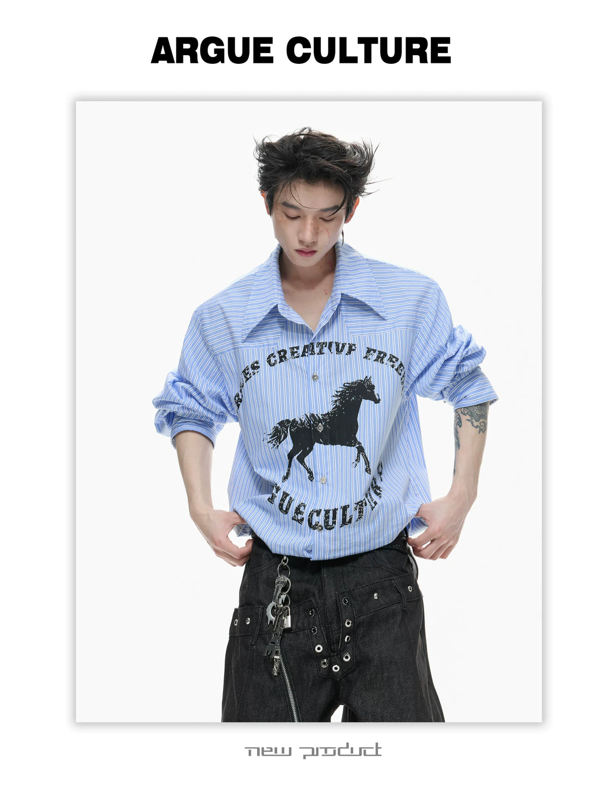 Loose Rhinestone Stripe Shirt with Metal Stud Details - description image 15