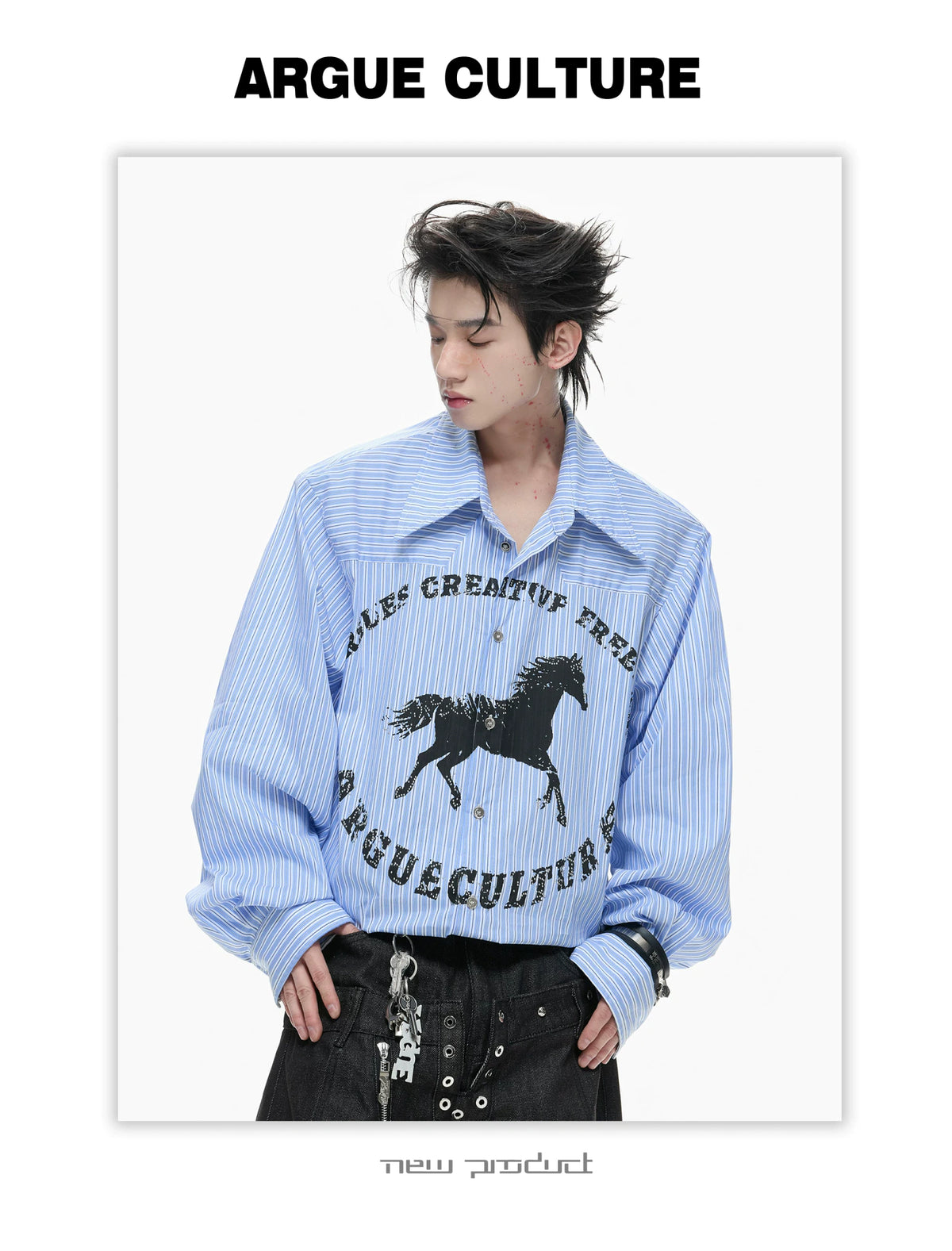 Loose Rhinestone Stripe Shirt with Metal Stud Details - description image 16