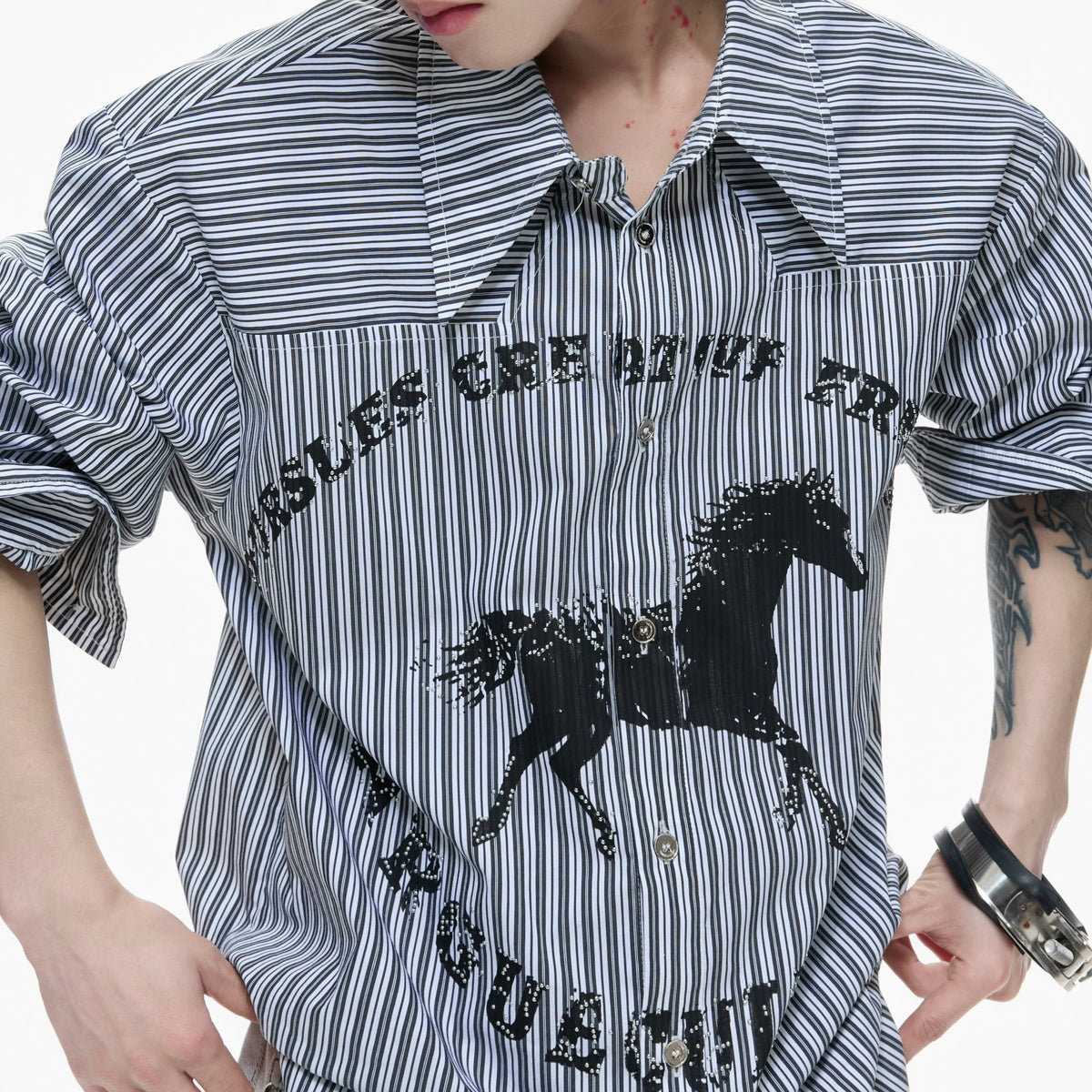 Loose Rhinestone Stripe Shirt with Metal Stud Details - main image 3