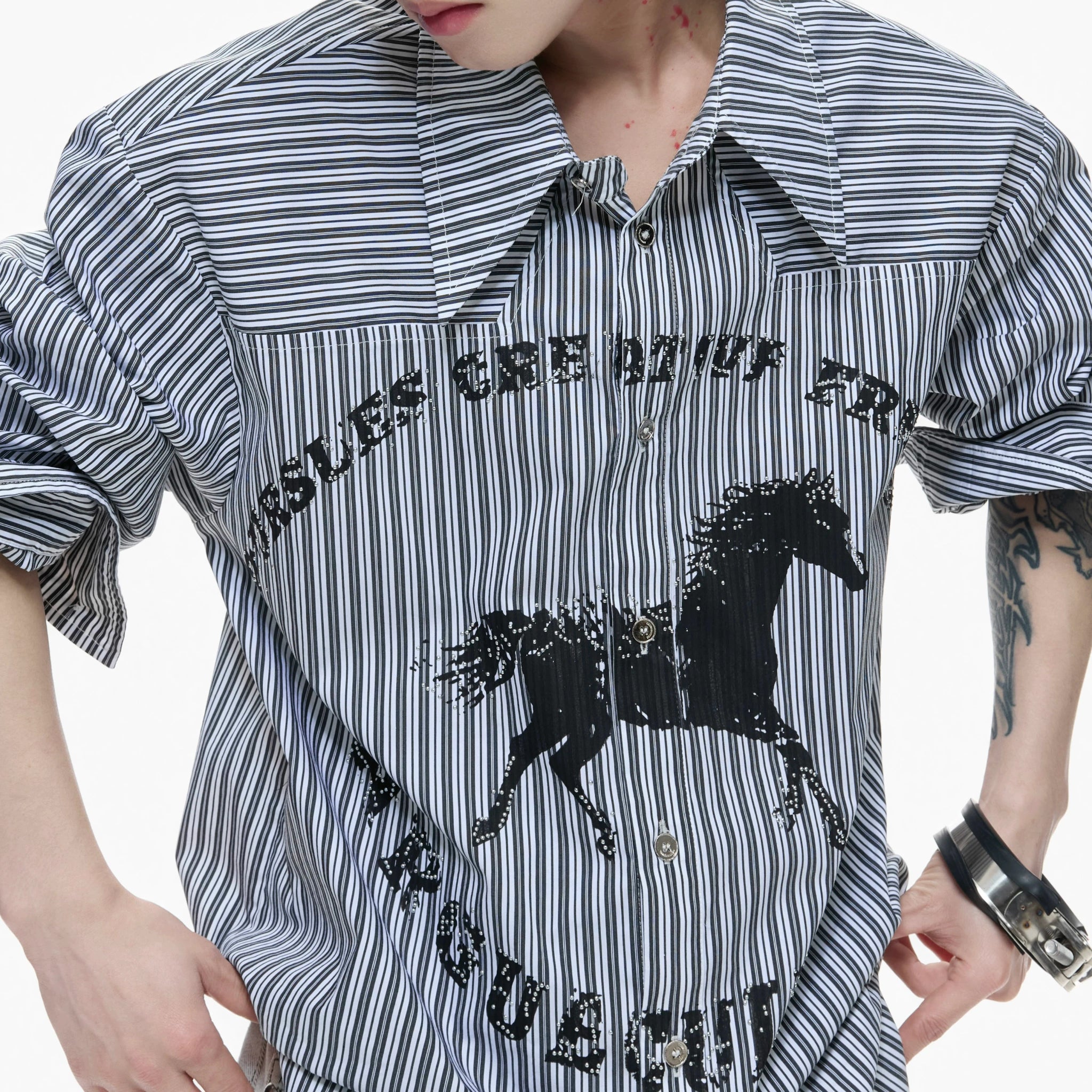 Loose Rhinestone Stripe Shirt with Metal Stud Details - main image 3