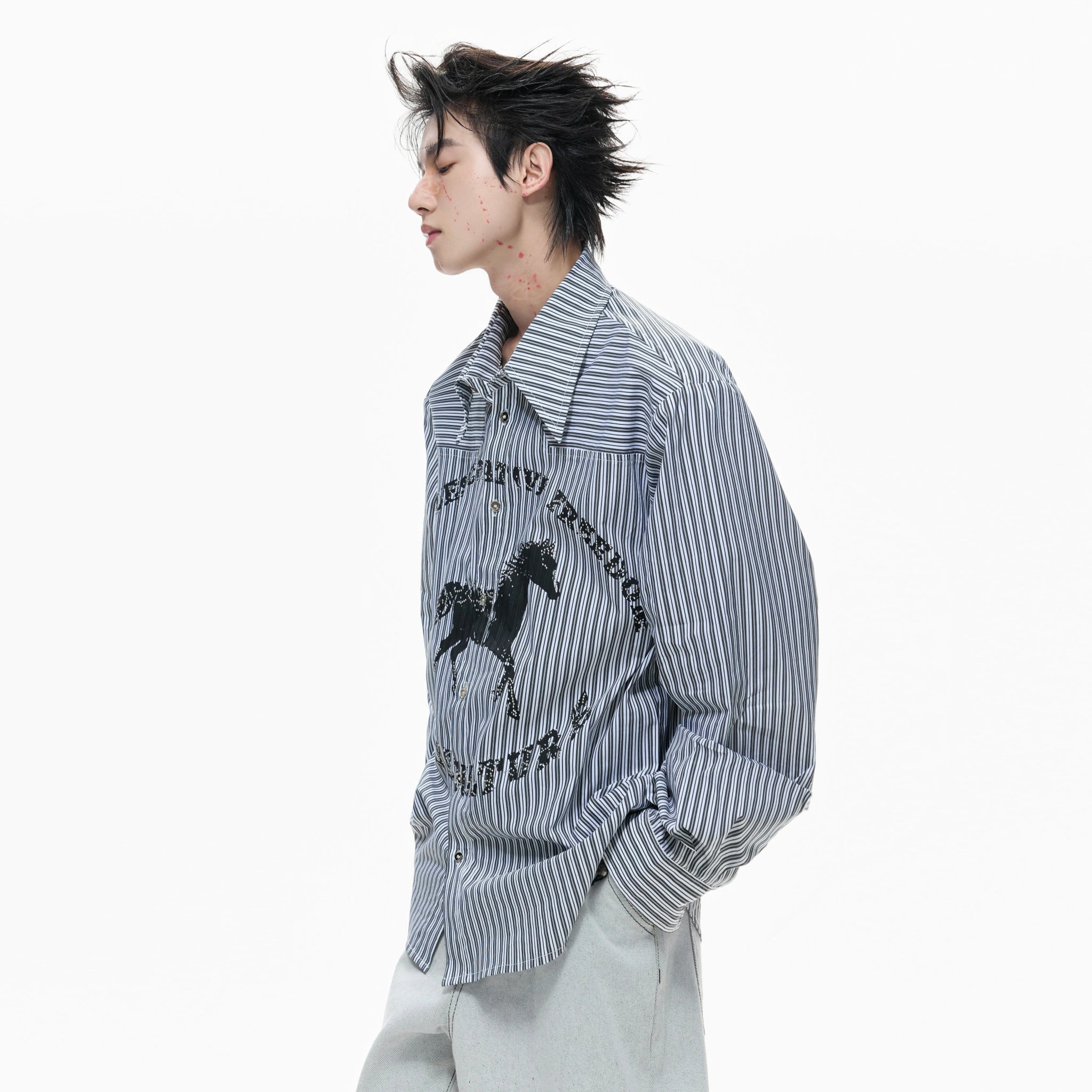 Loose Rhinestone Stripe Shirt with Metal Stud Details - main image 5