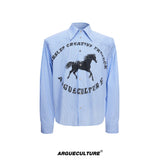 Loose Rhinestone Stripe Shirt with Metal Stud Details - Blue Top