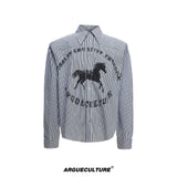 Loose Rhinestone Stripe Shirt with Metal Stud Details - Gray Top