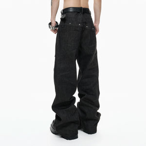 Black Raw Denim Double-Waist Jeans | Relaxed Fit - main image 2