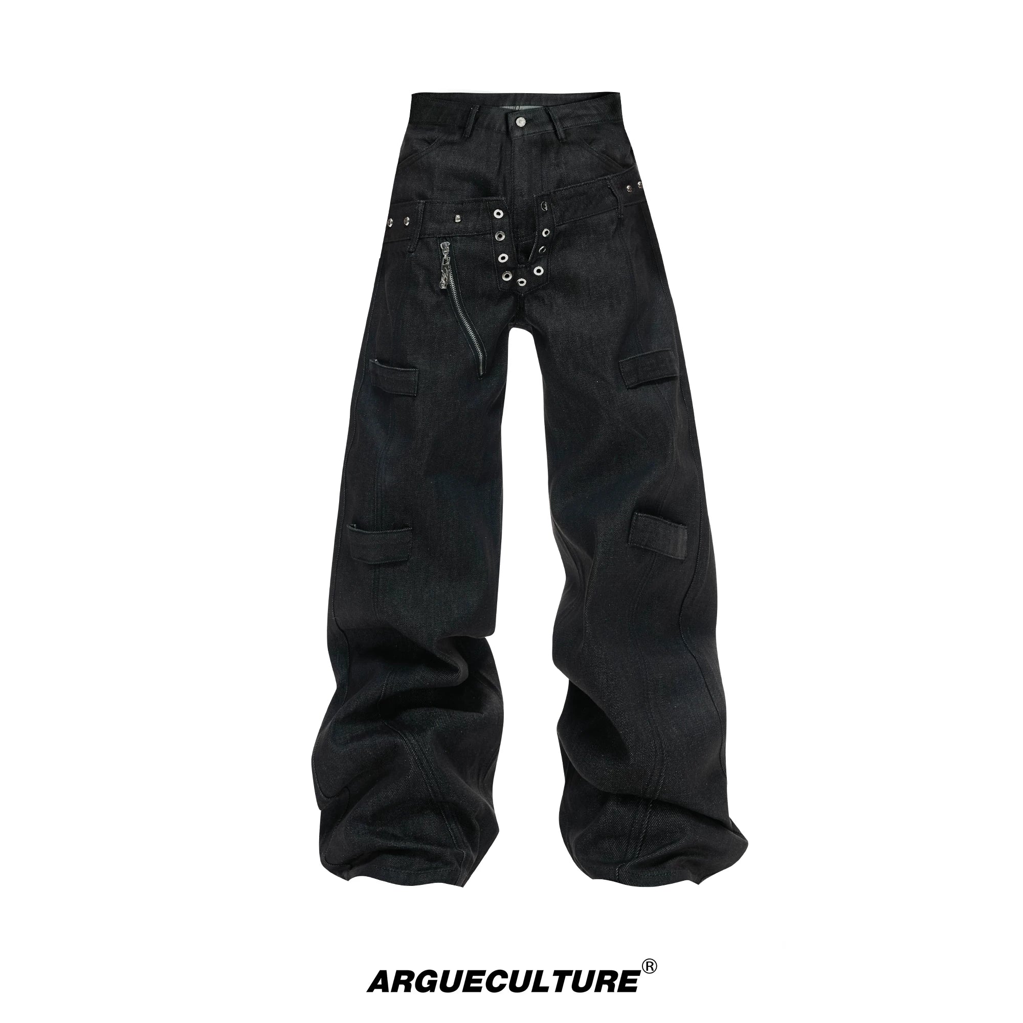 Black Raw Denim Double-Waist Jeans | Relaxed Fit - Black Pants