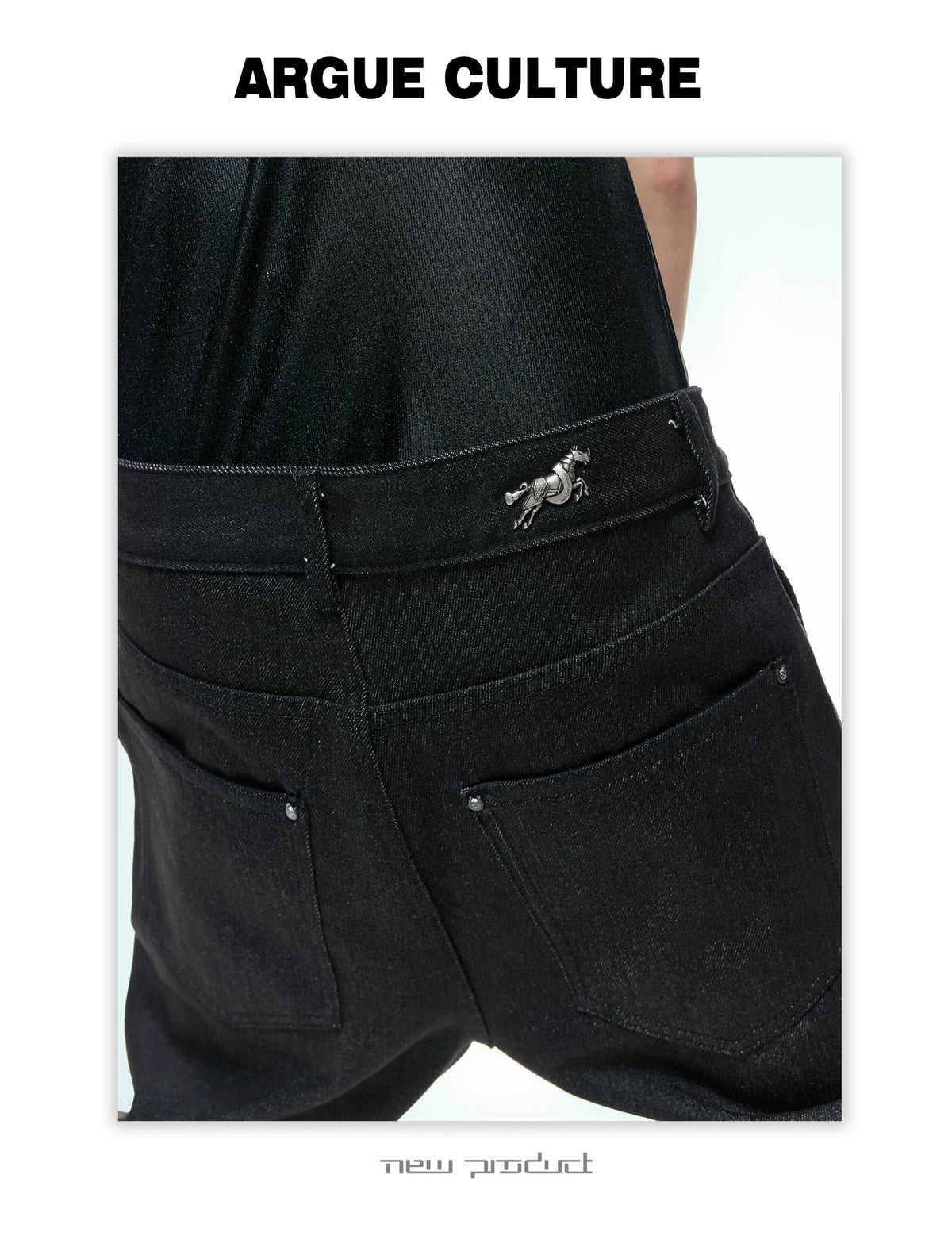 Black Raw Denim Lapel Jacket & Flared Jeans Set - description image 22