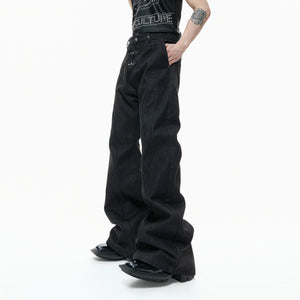 Black Raw Denim Lapel Jacket & Flared Jeans Set - main image 5