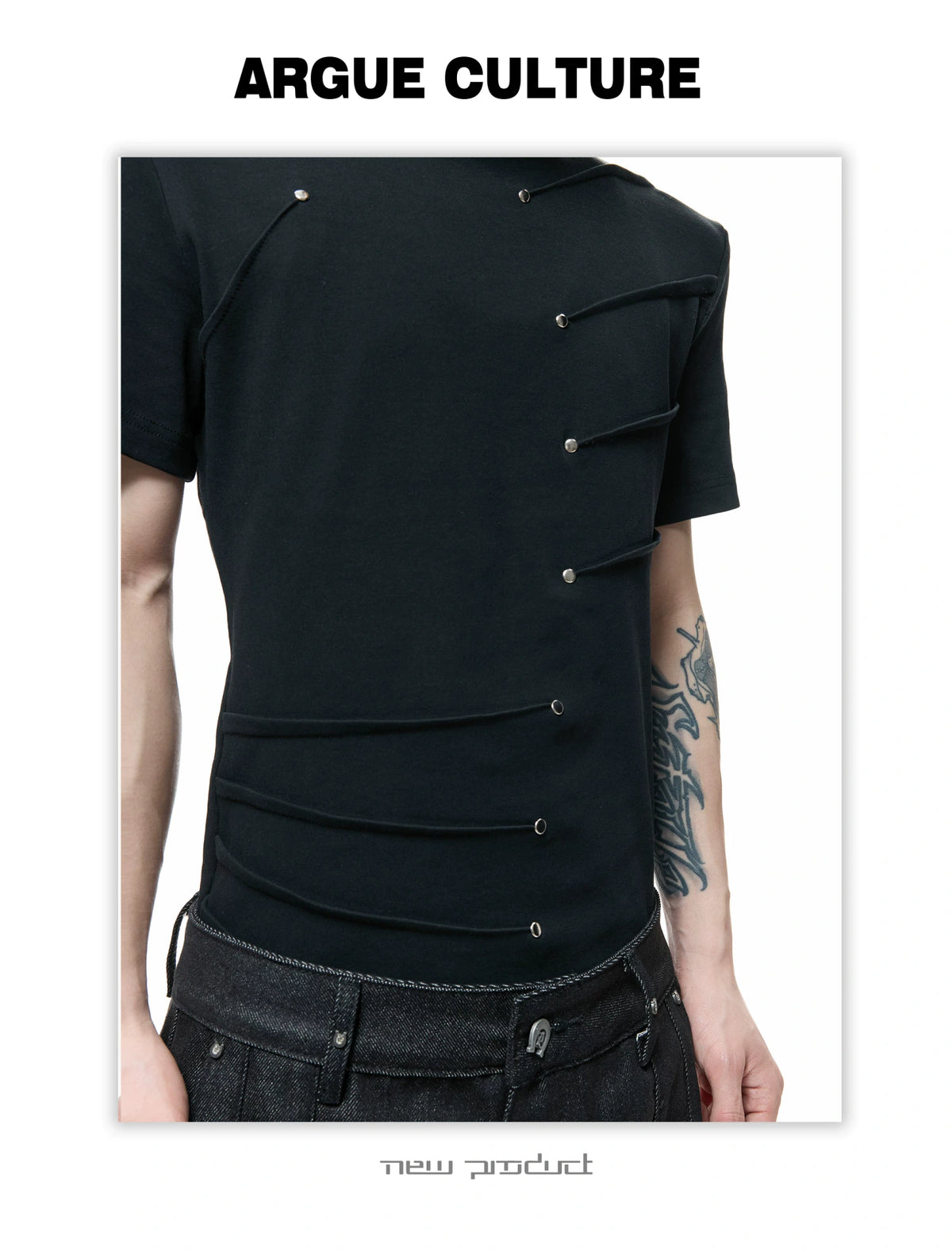 Metal Stud Pleated Crewneck T-Shirt | Unisex Streetwear - description image 7