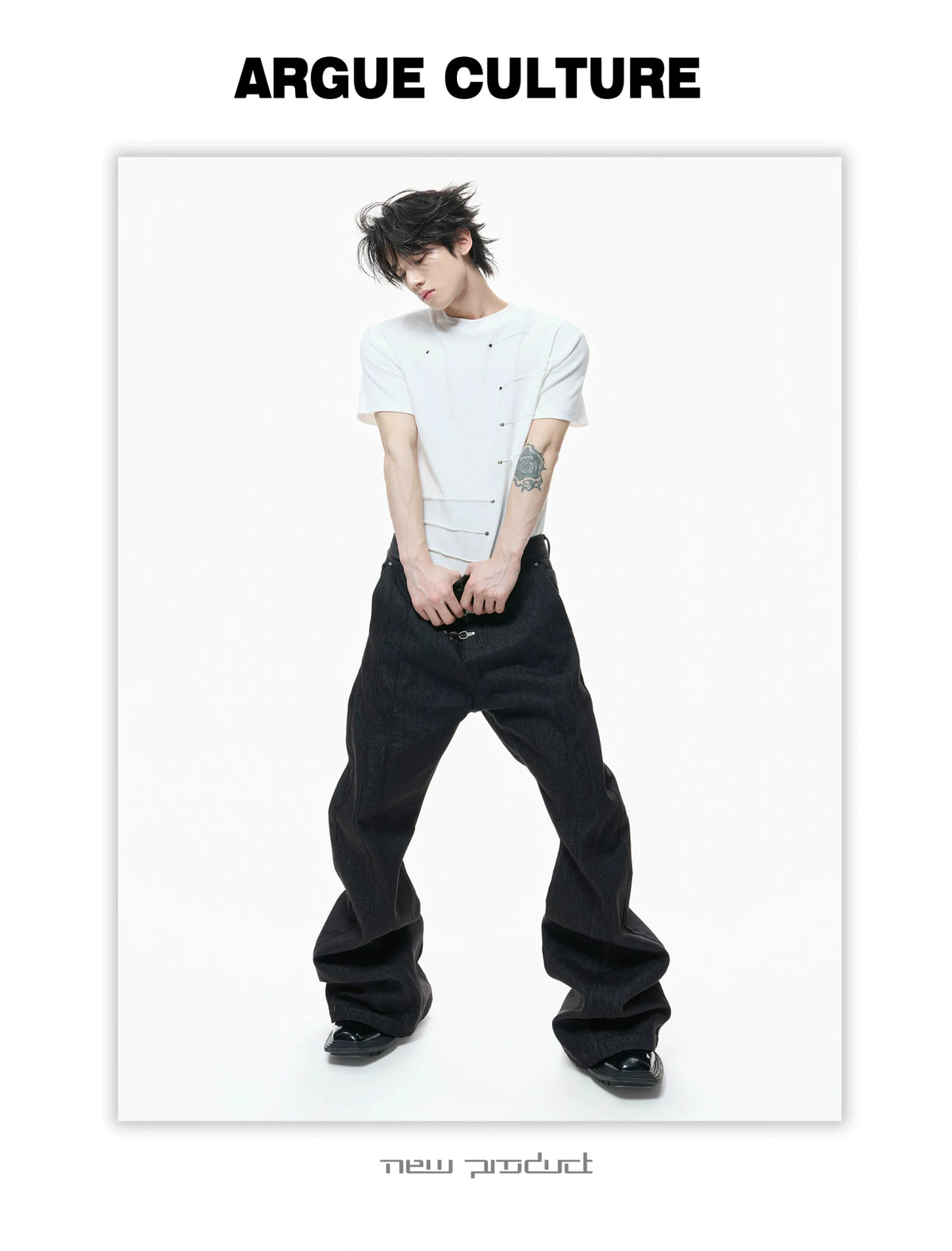 Metal Stud Pleated Crewneck T-Shirt | Unisex Streetwear - description image 8