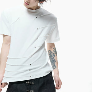 Metal Stud Pleated Crewneck T-Shirt | Unisex Streetwear - main image 5