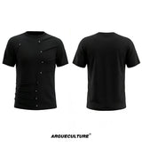 Metal Stud Pleated Crewneck T-Shirt | Unisex Streetwear - Black Top