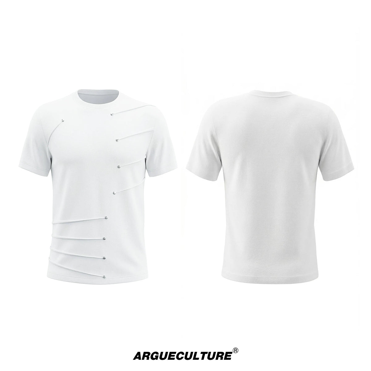 Metal Stud Pleated Crewneck T-Shirt | Unisex Streetwear - White Top