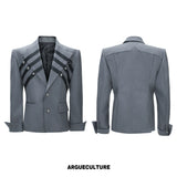 Metal-Detail Wide-Lapel Suit Separates | Avant-Garde - Gray Top