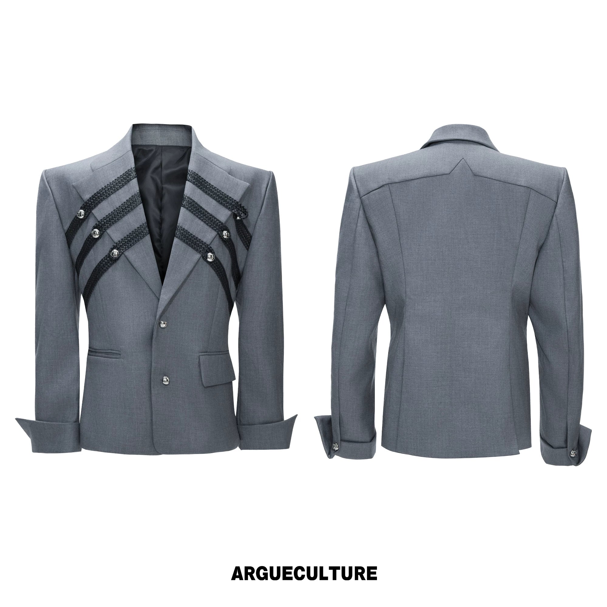 Metal-Detail Wide-Lapel Suit Separates | Avant-Garde - Gray Top